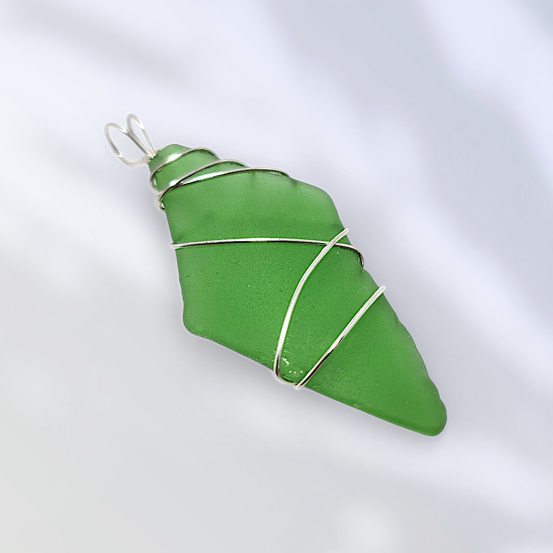 Emerald Tide- Hand Wrapped Sea Glass Pendant