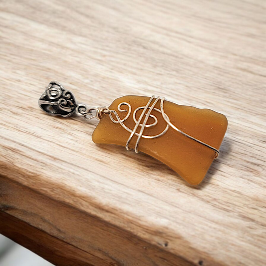 Amber Shore- Hand Wrapped Sea Glass Pendant