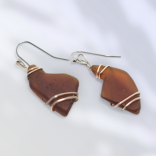 Amber Tides- Hand Wrapped Sea Glass Earrings