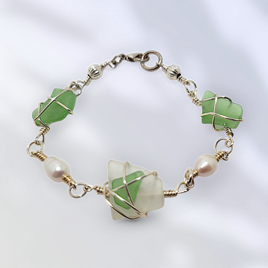 Sea Glass Harmony- Hand Wrapped Sea Glass Bracelet