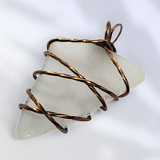 Whitecaps- Hand Wrapped Sea Glass Pendant