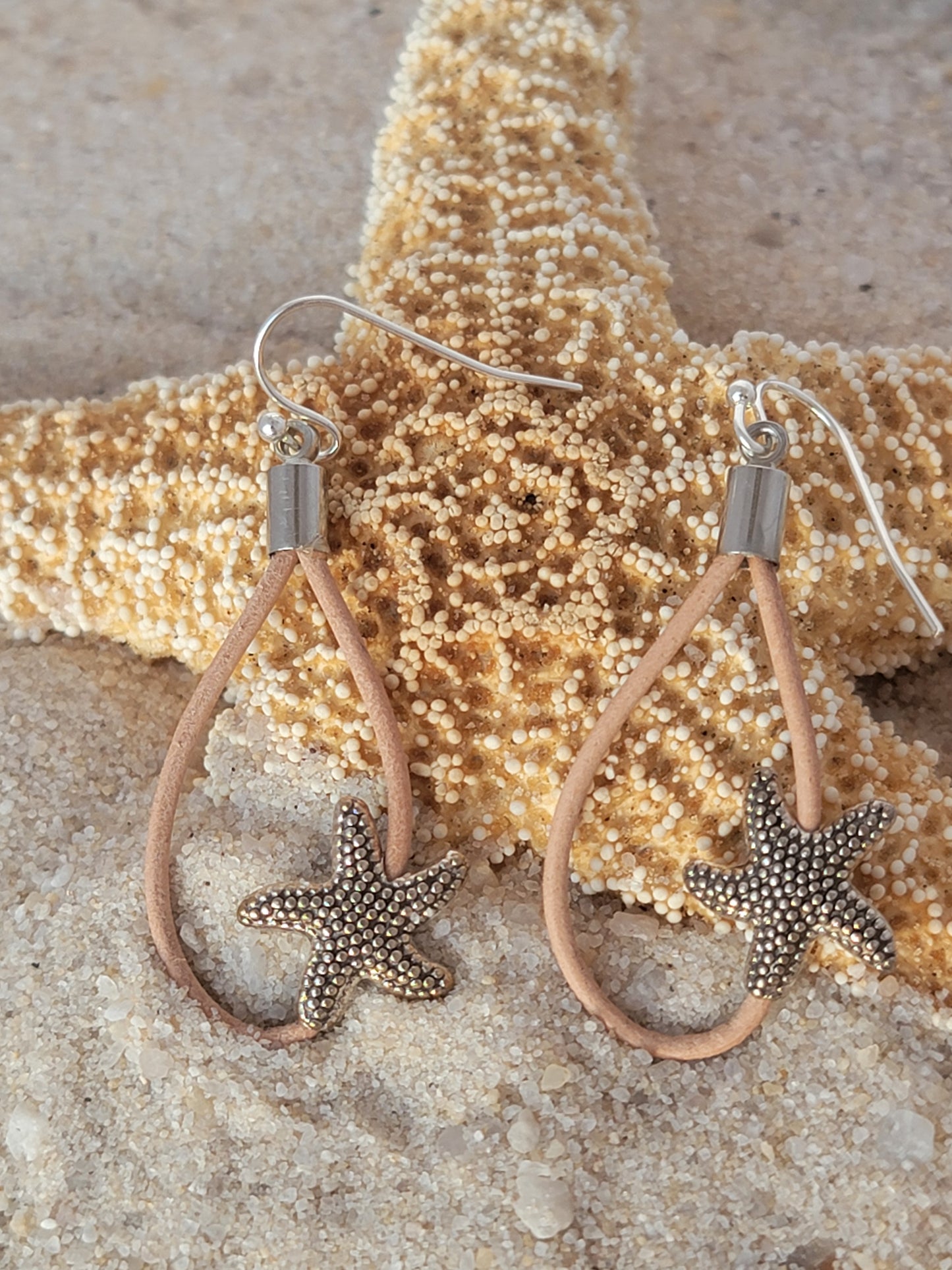 Starfish Leather Drop Earrings