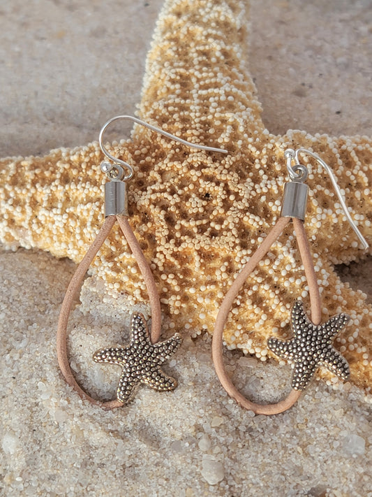 Starfish Leather Drop Earrings