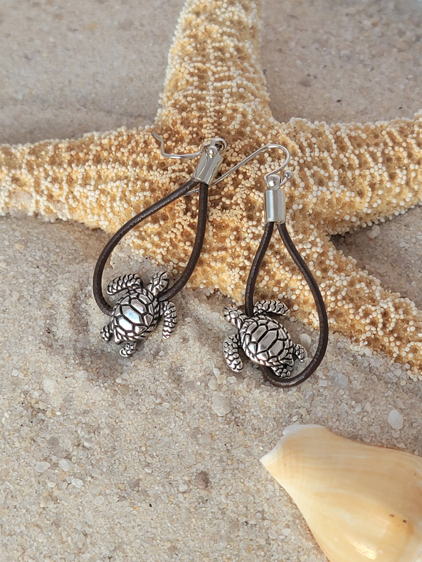 Turtle Leather Drop Earrings