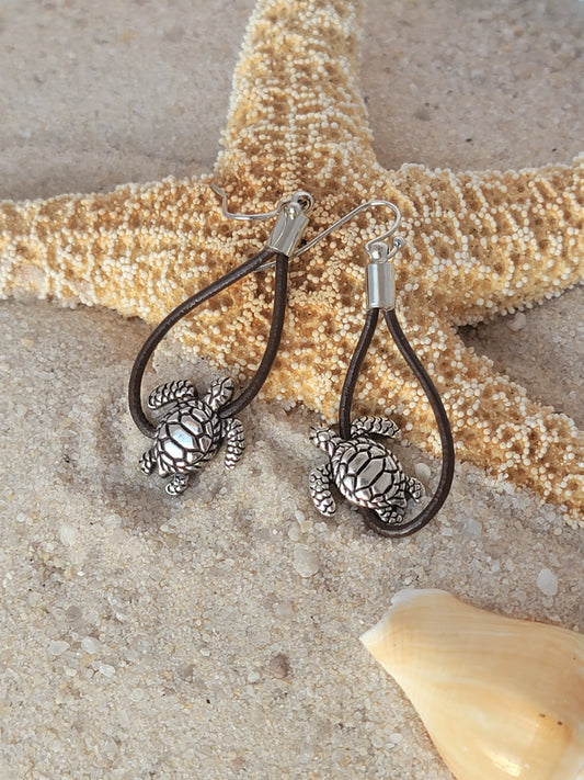 Turtle Leather Drop Earrings