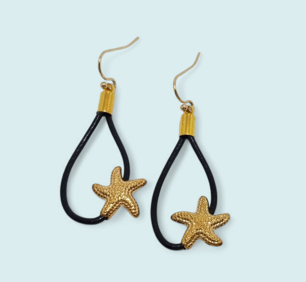 Starfish Leather Drop Earrings