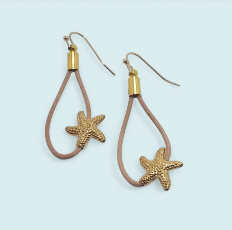 Starfish Leather Drop Earrings