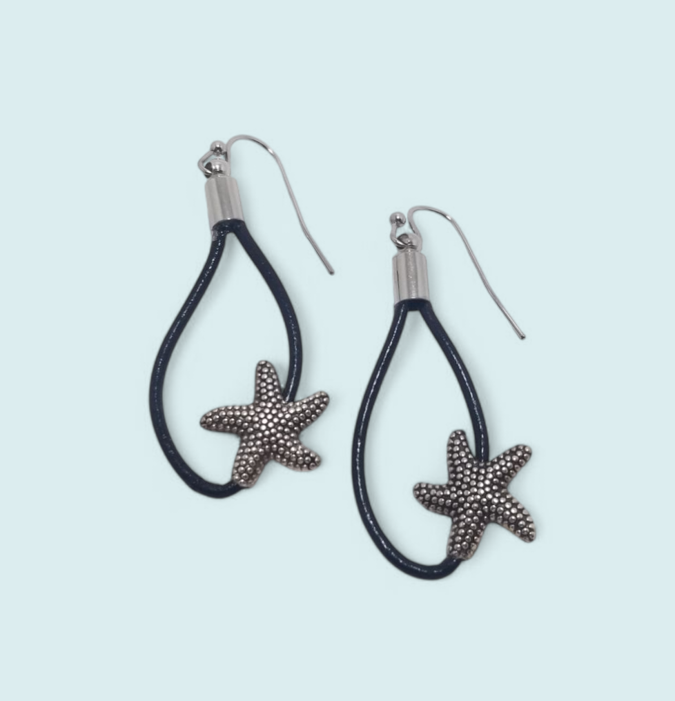 Starfish Leather Drop Earrings
