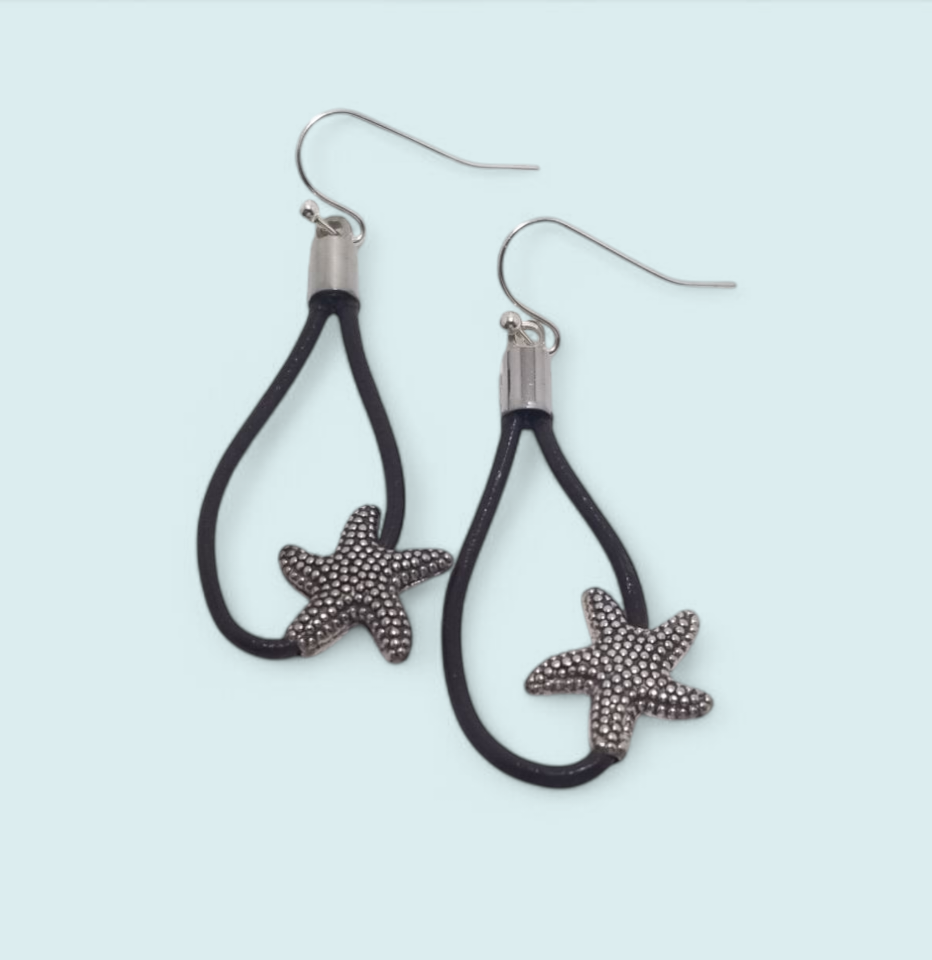 Starfish Leather Drop Earrings