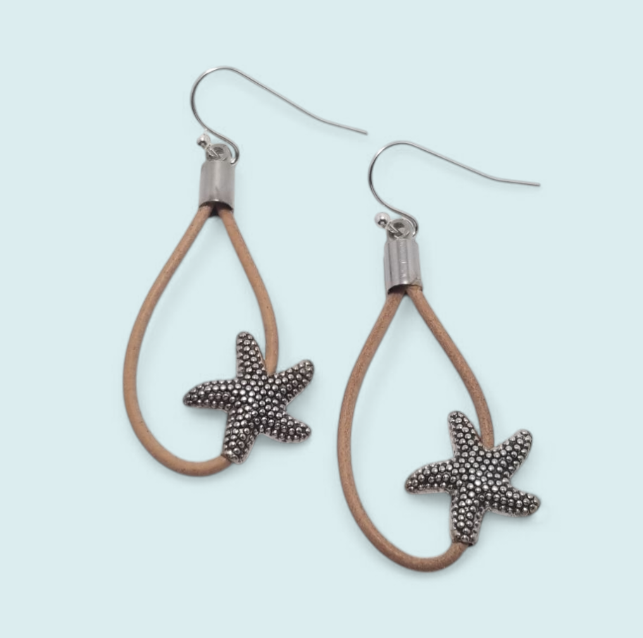 Starfish Leather Drop Earrings