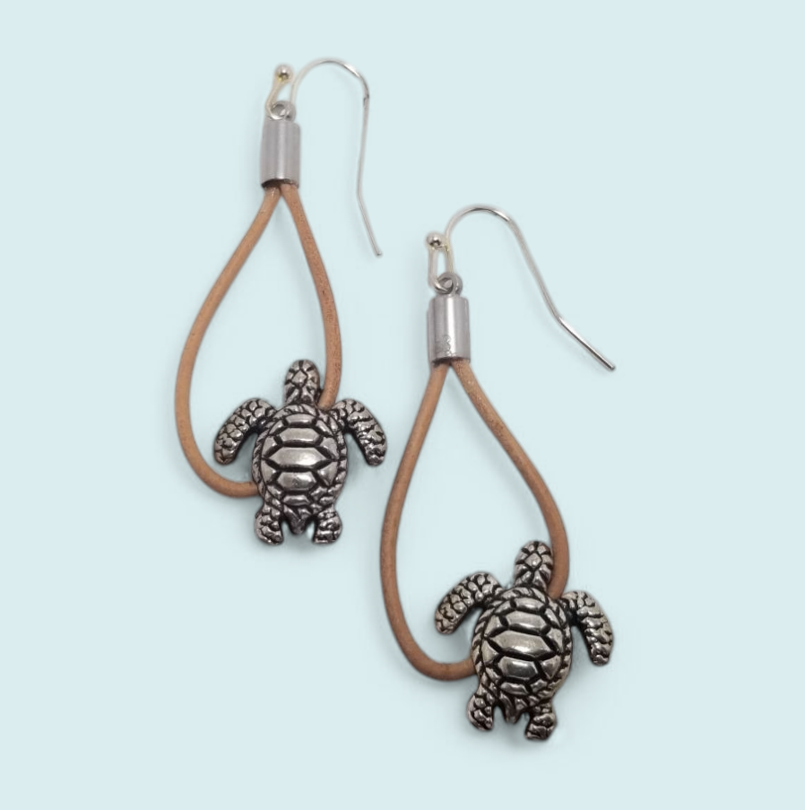 Turtle Leather Drop Earrings
