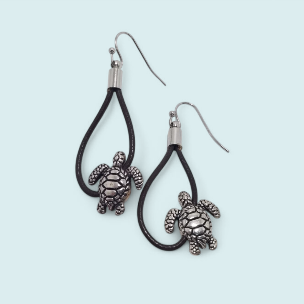 Turtle Leather Drop Earrings