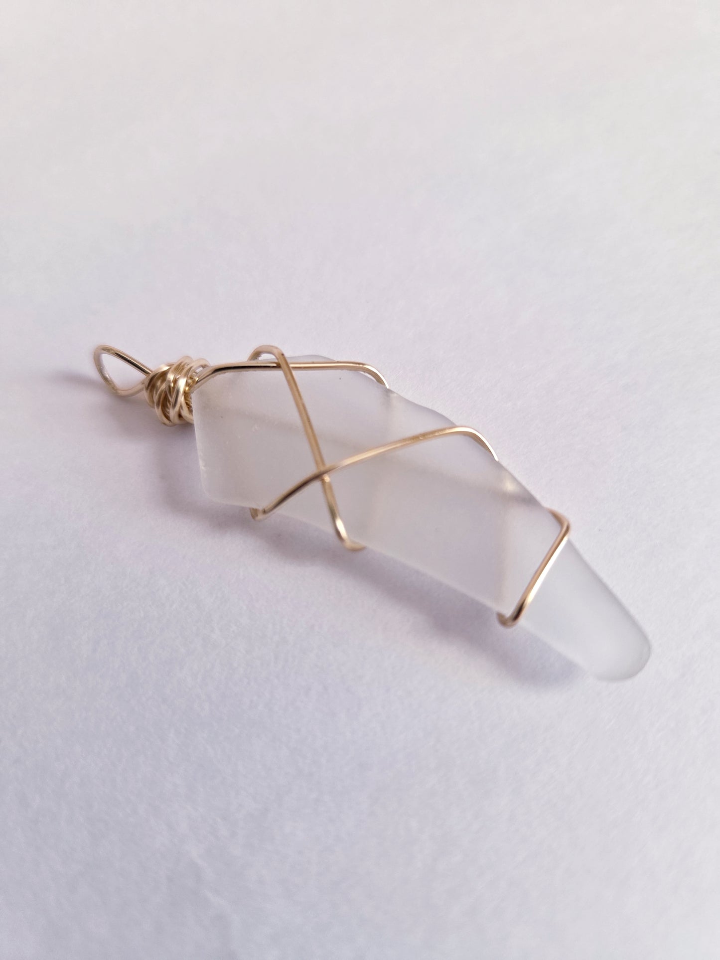 White Water Grace- Hand Wrapped Sea Glass Pendant