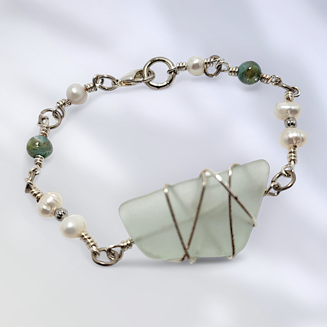 Coastal Calm- Hand Wrapped Sea Glass Bracelet