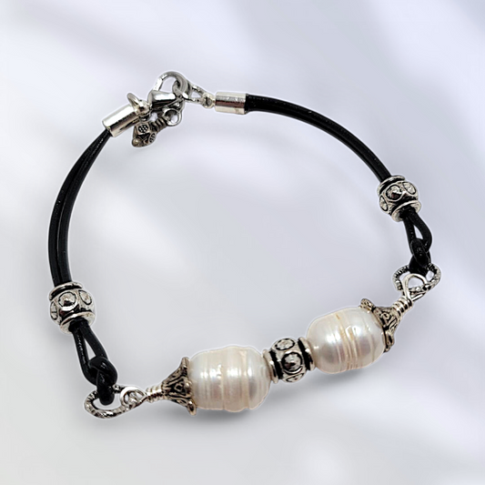 Leather Pearl Bracelet
