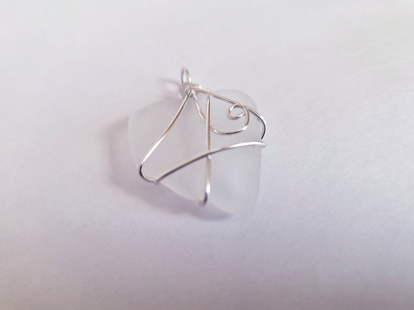 Frosted Wave- Hand Wrapped Sea Glass Pendant