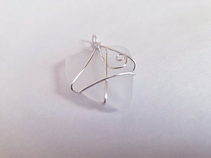 Frosted Wave- Hand Wrapped Sea Glass Pendant