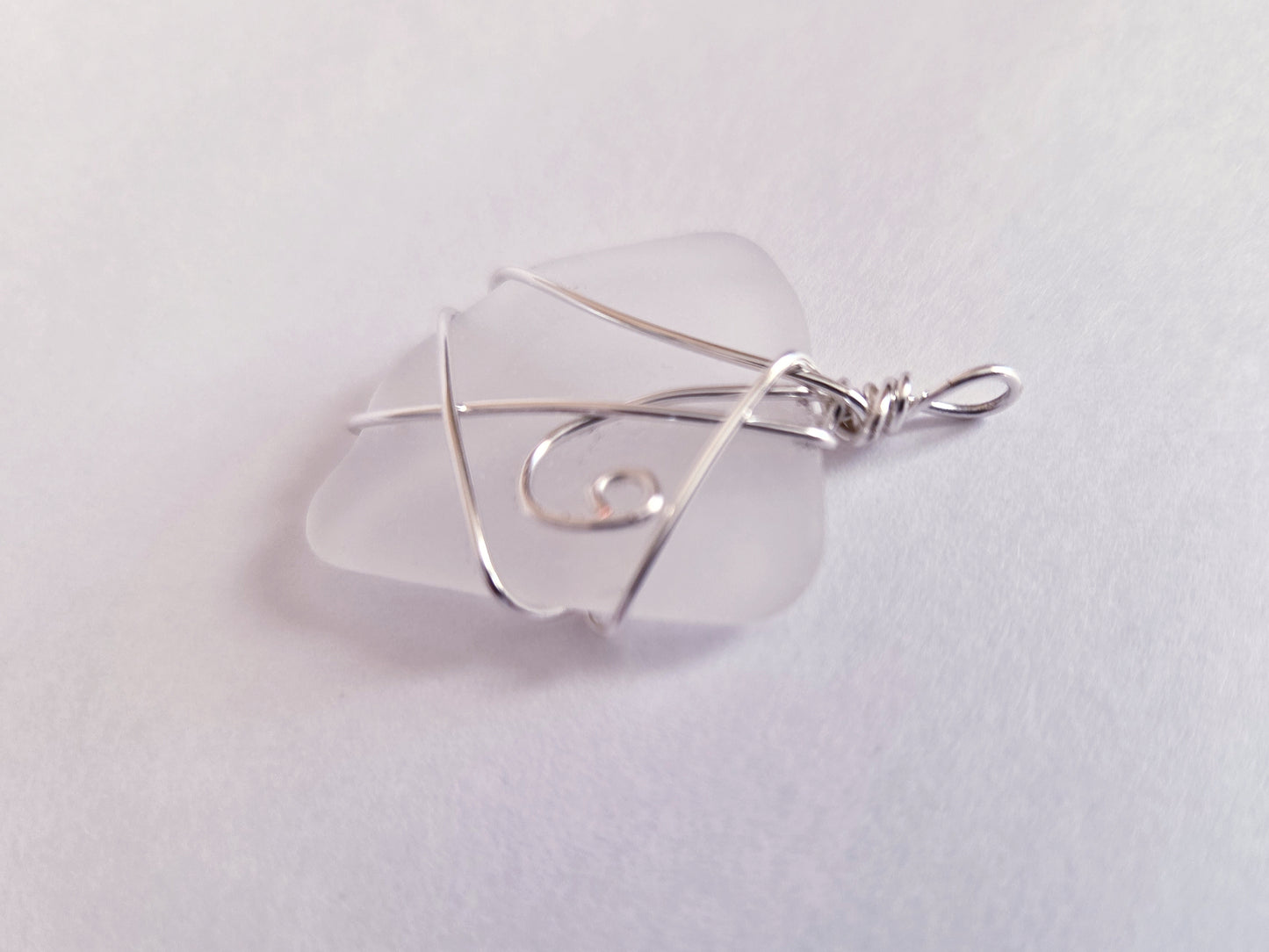 Frosted Wave- Hand Wrapped Sea Glass Pendant