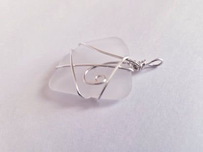 Frosted Wave- Hand Wrapped Sea Glass Pendant