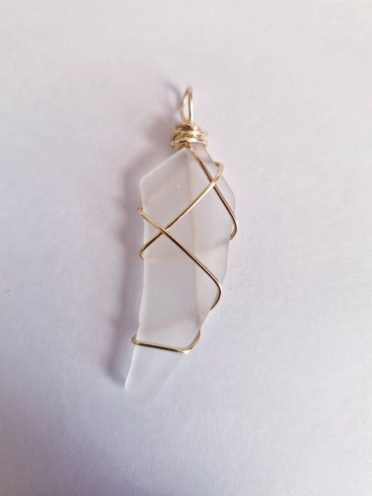White Water Grace- Hand Wrapped Sea Glass Pendant